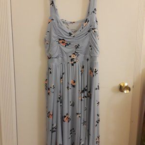LIGHT BLUE FLORAL RUCHED SKATER DRESS